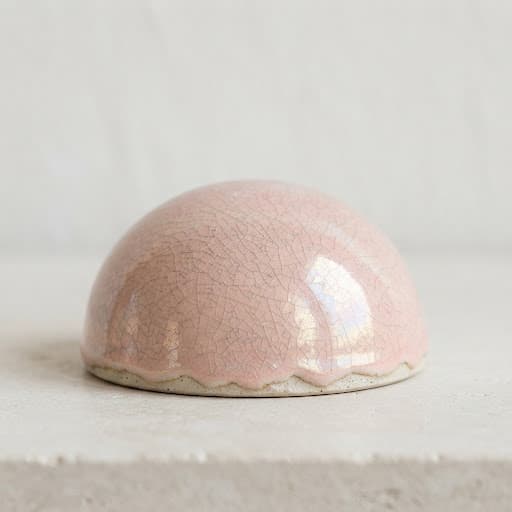 Iridescent pink crackle glaze ceramic dome by Lagomá