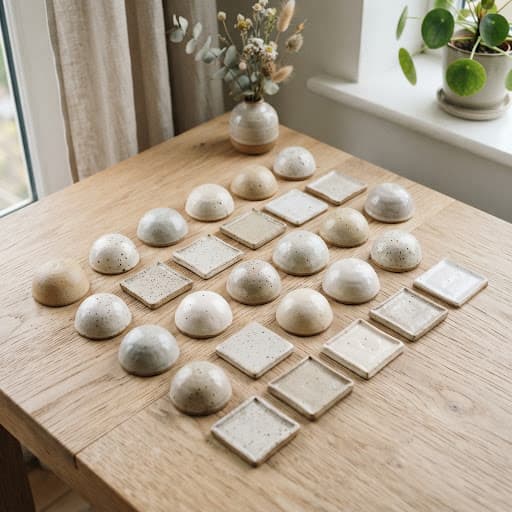 Collection of neutral ceramic domes and squares from Lagomá